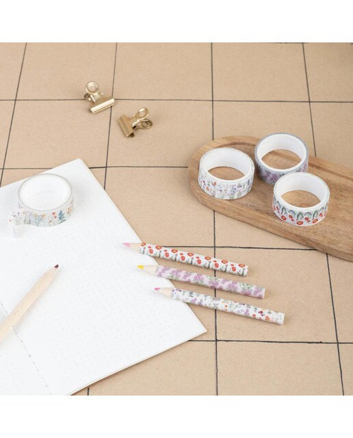 Conjunto 4 Washi Tape Botanical Wild Flowers - Branco Branco / Lilás-6