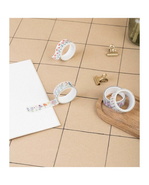 Conjunto 4 Washi Tape Botanical Wild Flowers - Branco Branco / Lilás-7