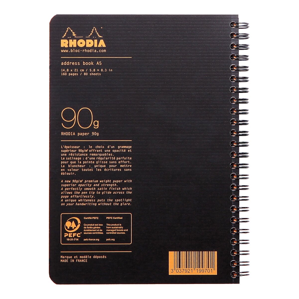 Agenda telefónica de polipropileno A5 Rhodia preta Preto-6