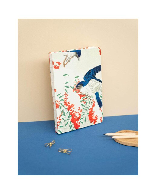Caderno Encadernação Artesanal Japanese Flycatchers A5 - Vermelho e Azul Vermelho/Azul-5