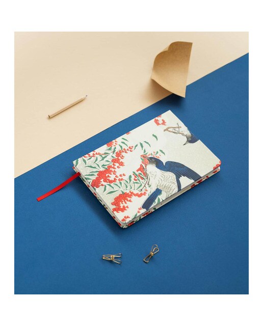 Caderno Encadernação Artesanal Japanese Flycatchers A5 - Vermelho e Azul Vermelho/Azul-8