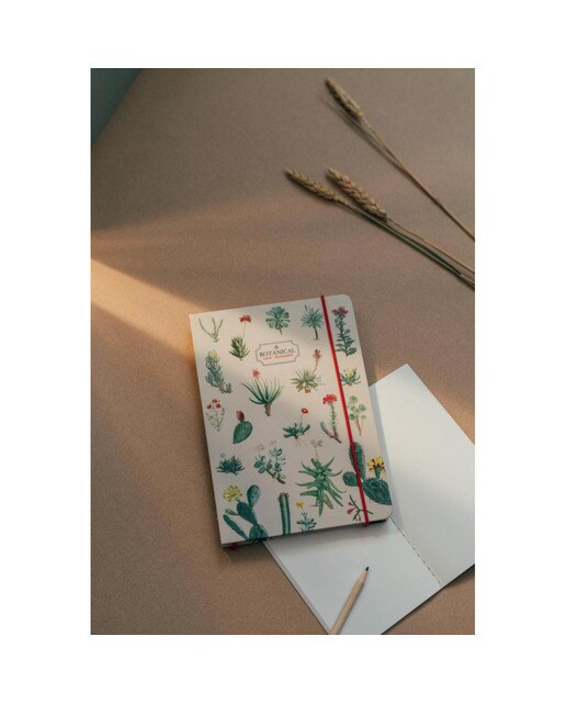 Caderno Encadernação Artesanal Botanical Cacti and Succulents A5 - Verde e Bege Verde / Bege-5