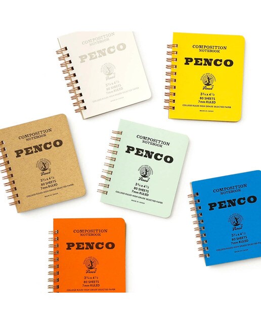 Bloco de notas de argola dupla S papel pautado 7mm Penco capa azul Azul-5