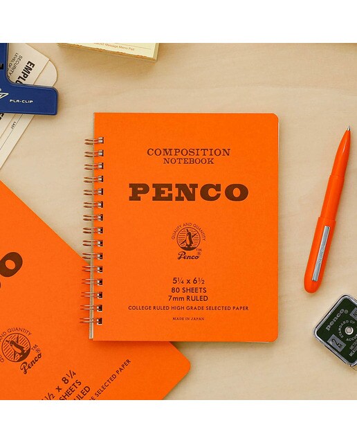 Bloco de argolas duplo M papel pautado Penco 7mm capa laranja Amarelo-10