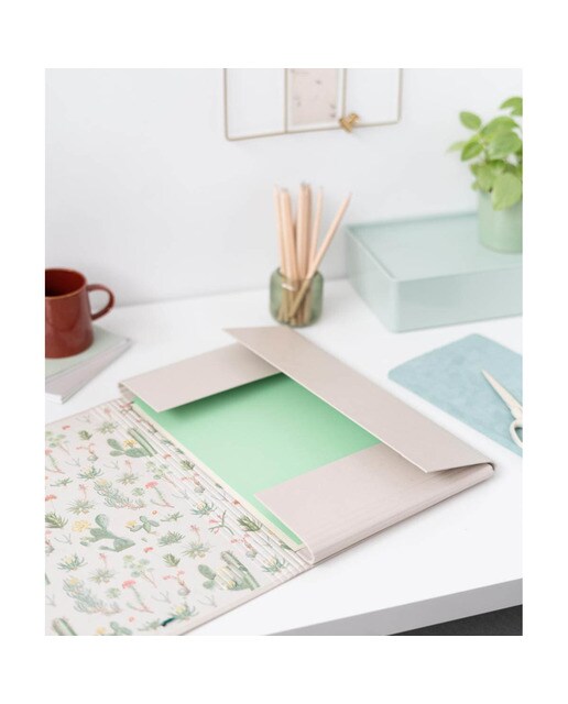 Pasta com Abas Botanical 34x24,5x2,5 Verde Verde / Bege-6
