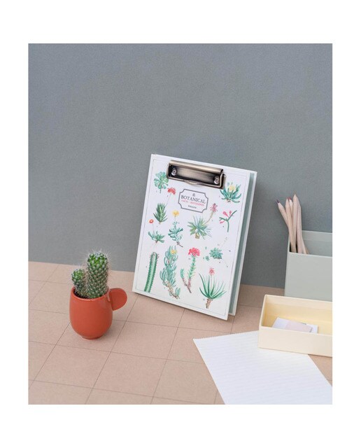 Pasta com Pinça Botanical Cacti A5 - Branco Branco / Verde-4