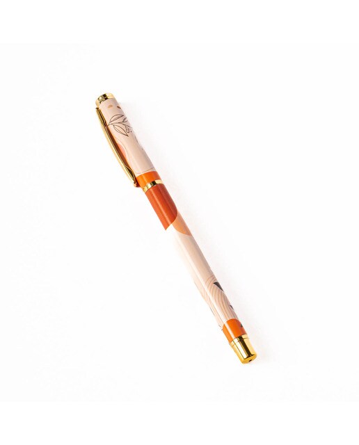 Esferográfica Metálica Folhas - Laranja/Multicolor Laranja / Multicolor-1