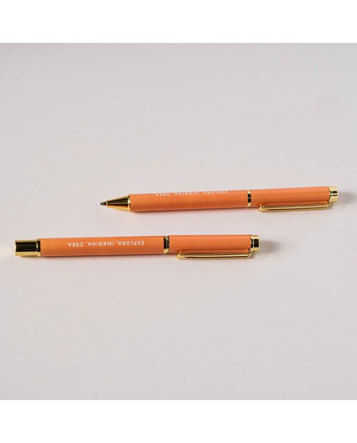 Conjunto de 2 Esferográficas Metálicas Folhas - Laranja/Multicolor Laranja / Multicolor-2
