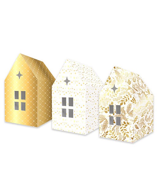 Conjunto 6 Casinhas Automontáveis 3 Desenhos - Branco e Dourado Branco / Dourado-1