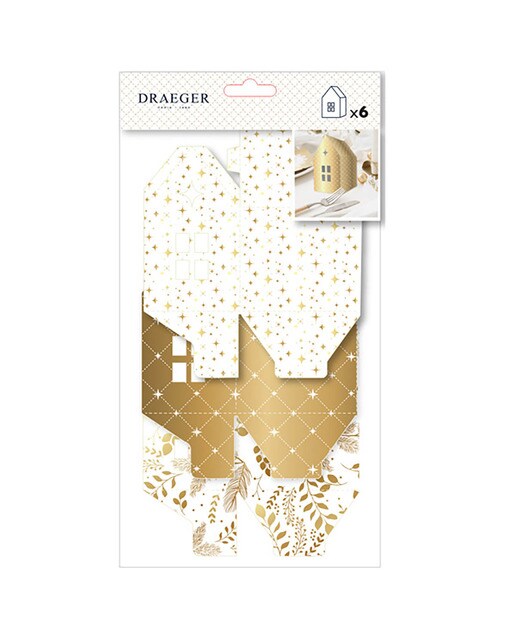 Conjunto 6 Casinhas Automontáveis 3 Desenhos - Branco e Dourado Branco / Dourado-2