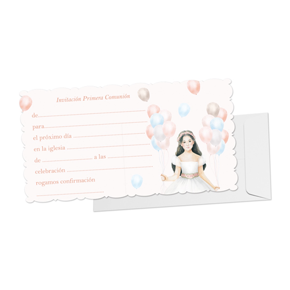 Imagen 0 de Blíster 10 invitación + sobre comunión niña globos Arguval.