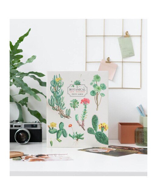 Álbum de Fotografia 200 Bolsos 13X20 cm Botanical Cacti 22,5x5,5x28,5 Verde Verde / Bege-4