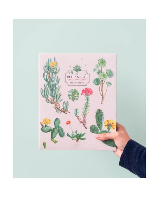 Álbum de Fotografia 200 Bolsos 13X20 cm Botanical Cacti 22,5x5,5x28,5 Verde Verde / Bege-7