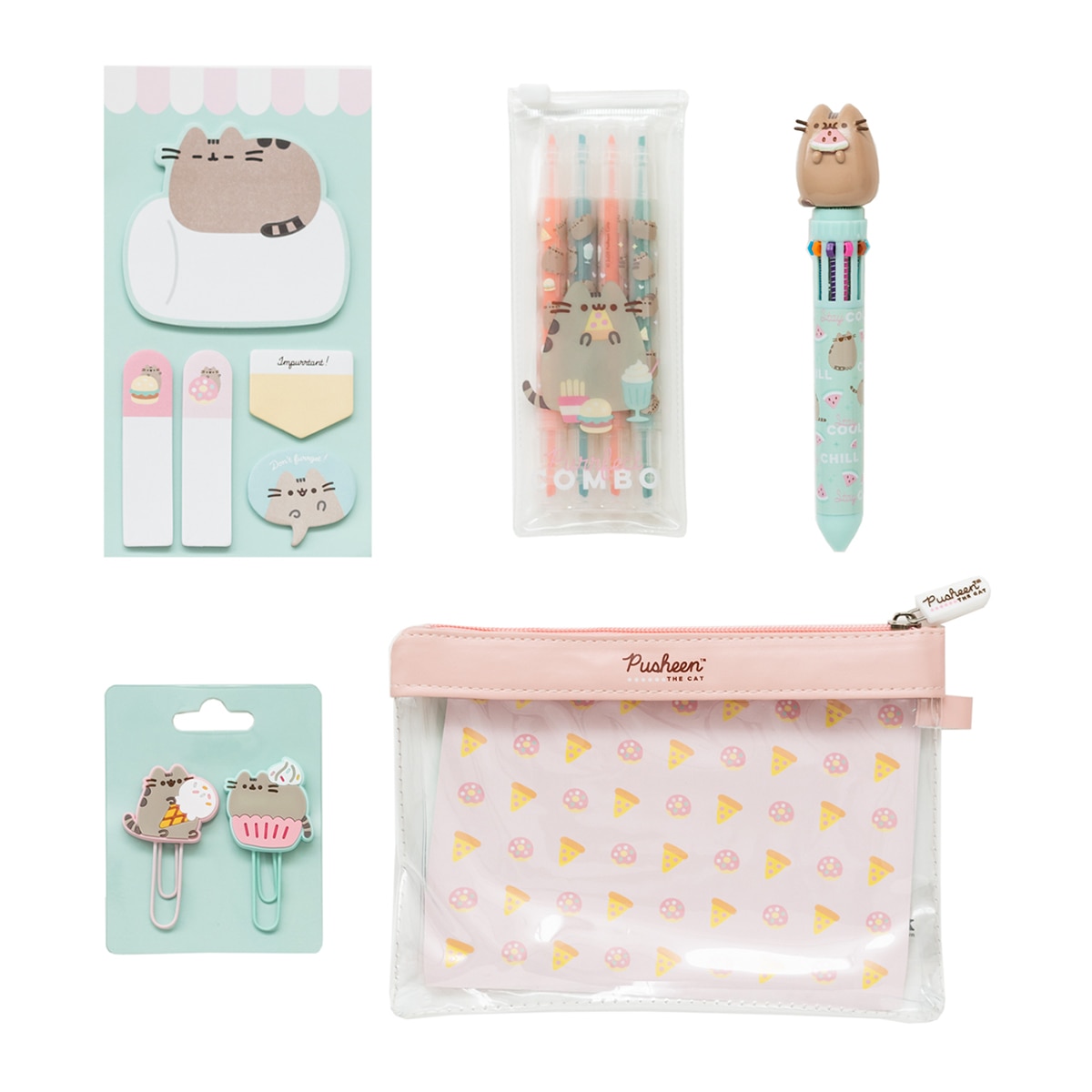 Kit de papelaria Pusheen 25x15x2 Verde Verde / Rosa-1