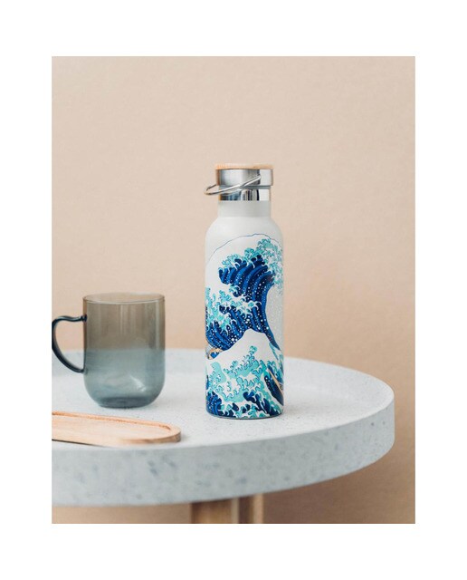 Garrafa Metálica com Asa Hokusai - Bege e Azul Bege / Azul-3