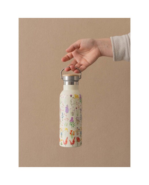 Garrafa Metálica com Asa Botanical Wild Flowers - Branco Branco / Lilás-5