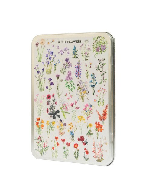 Puzzle 100 Peças com Caixa Metálica Botanical Wild Flowers - Branco Bege / Azul-1