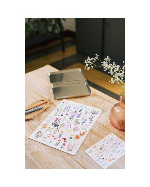 Puzzle 100 Peças com Caixa Metálica Botanical Wild Flowers - Branco Bege / Azul-7