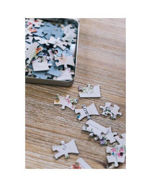 Puzzle 100 Peças com Caixa Metálica Botanical Wild Flowers - Branco Bege / Azul-8