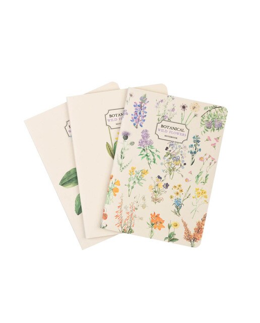 Pack 3 Cadernos Botanical Wild Flowers A6 - Branco Branco / Lilás-1