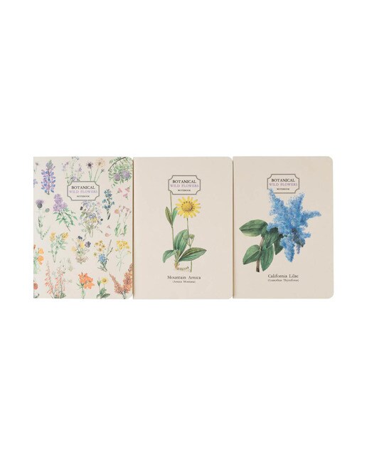 Pack 3 Cadernos Botanical Wild Flowers A6 - Branco Branco / Lilás-2