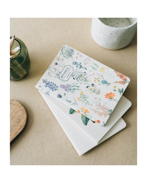 Pack 3 Cadernos Botanical Wild Flowers A6 - Branco Branco / Lilás-4