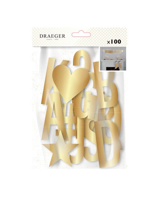Conjunto de 100 Letras e Símbolos com Corda de 8 Metros para Grinalda - Dourado Dourado-2