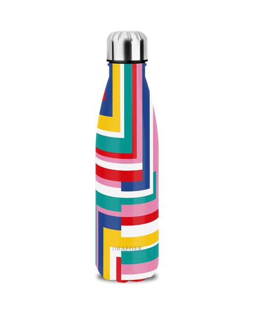 Garrafa de aço inoxidável com geometrias Draeger multi-coloridas Branco-1