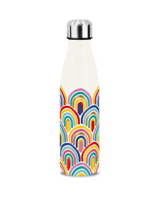 Garrafa de aço inoxidável com impressão multicolorida do arco-íris Draeger Branco-1