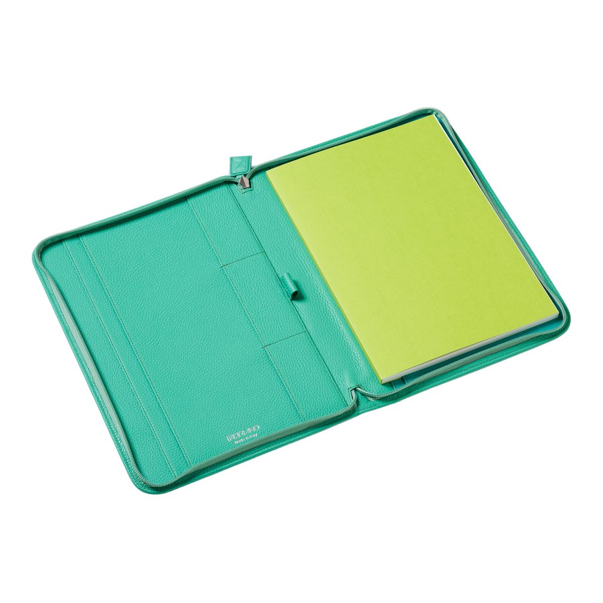 Capa em Pele Esmeralda com Bolsos Interiores e Fecho de Correr. Inclui Bloco de Notas A5 Fabriano Esmeralda-3