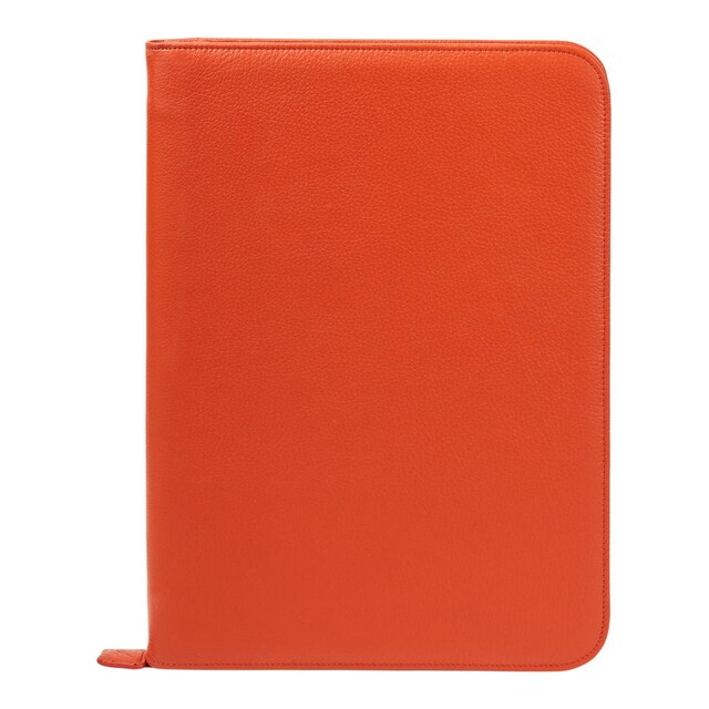 Imagem 0 de Capa em Pele Laranja com Bolsos Interiores e Fecho de Correr. Inclui Bloco de Notas A5 Fabriano