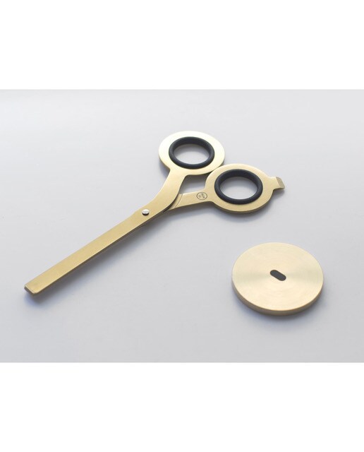 Tesoura banhada a ouro HMM com ponta quadrada e base magnética Dourado-2