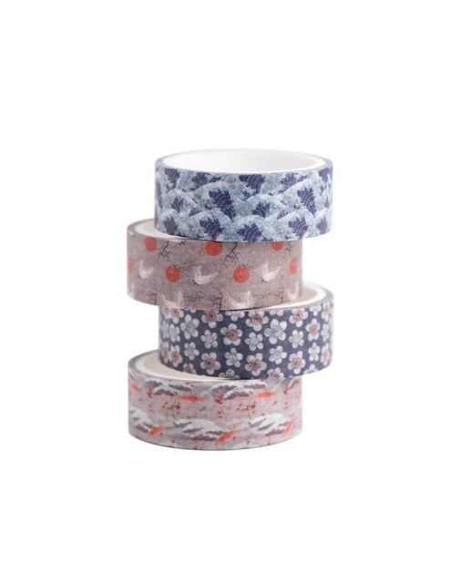 Conjunto de 4 Washi Tape Hokusai - Azul e Cinzento Azul / Cinzento-1