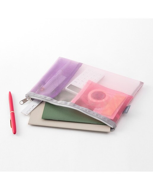 Estojo de Malha Plano com Bolsos Interiores - Rosa/Roxo Rosa-3