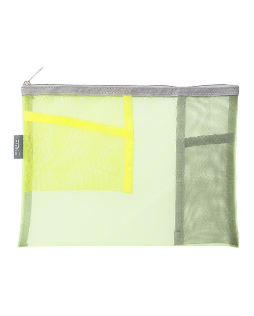 Estojo de Malha Plano com Bolsos Interiores - Amarelo/Verde Amarelo-1