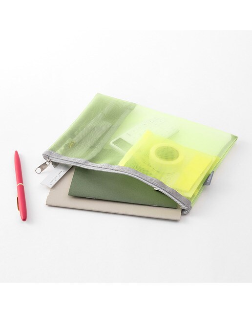 Estojo de Malha Plano com Bolsos Interiores - Amarelo/Verde Amarelo-3