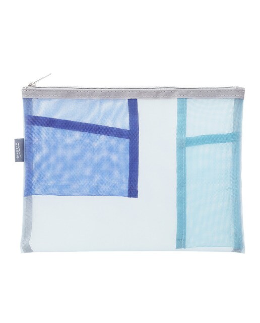 Estojo de Malha Plano com Bolsos Interiores - Azul Azul-1