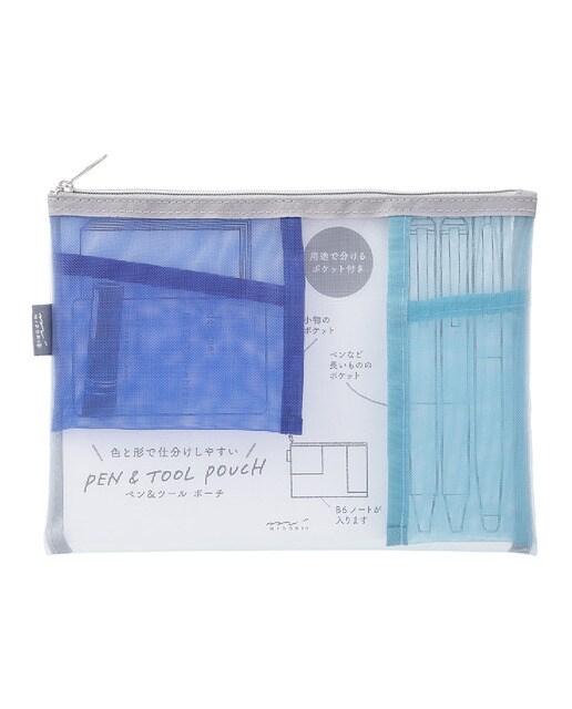 Estojo de Malha Plano com Bolsos Interiores - Azul Azul-2