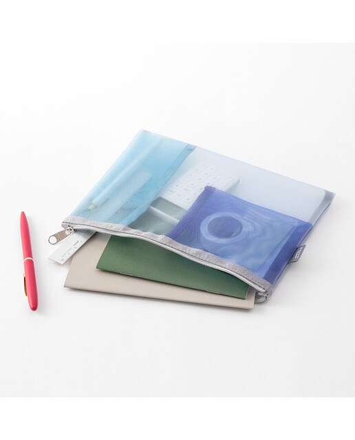 Estojo de Malha Plano com Bolsos Interiores - Azul Azul-3
