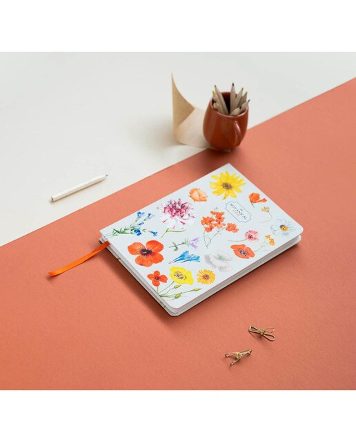 Caderno Encadernação Artesanal Botanical Flower A5 - Branco Branco / Lilás-5