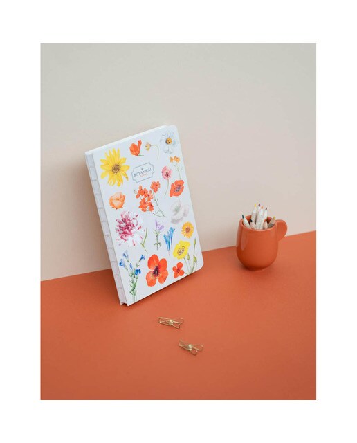 Caderno Encadernação Artesanal Botanical Flower A5 - Branco Branco / Lilás-8