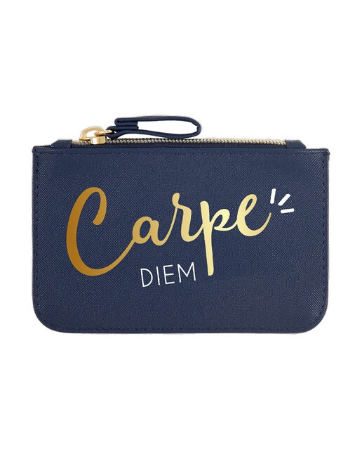 Estojo Simples Pequeno com Fecho de Correr Carpe Diem - Azul-marinho Azul / Dourado-1