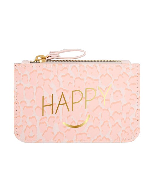Estojo Simples Pequeno com Fecho de Correr Happy - Rosa Rosa / Dourado-1