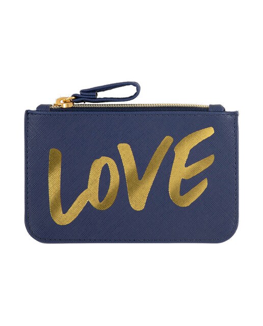 Estojo Simples Pequeno com Fecho de Correr Love - Azul-marinho Azul / Dourado-1
