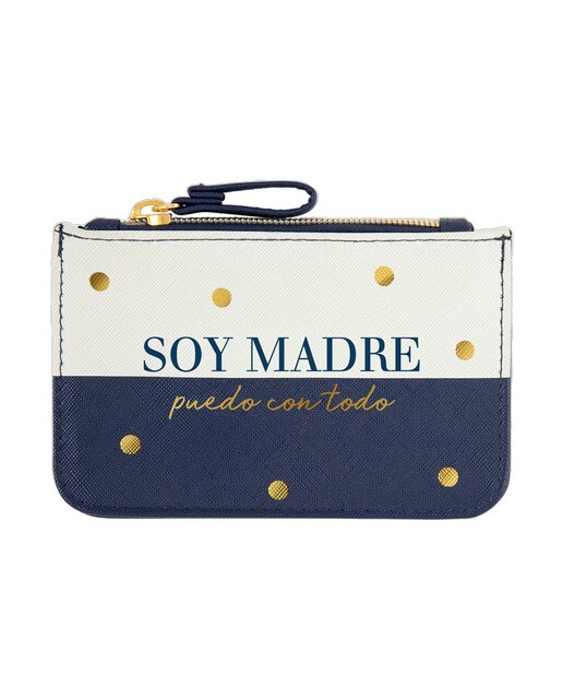 Estojo Simples Pequeno com Fecho de Correr Soy Madre - Branco e Azul-marinho Azul-marinho / Branco-1