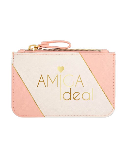 Estojo Simples Pequeno com Fecho de Correr Amiga Ideal - Rosa Rosa / Dourado-1