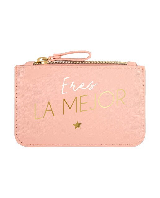 Estojo Simples Pequeno com Fecho de Correr Eres la Mejor - Rosa Rosa / Dourado-1