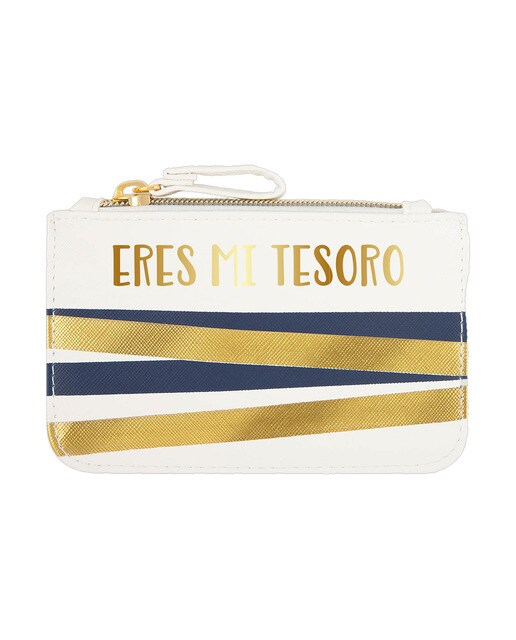 Estojo Simples Pequeno com Fecho de Correr Eres Mi Tesoro - Branco Branco / Dourado-1