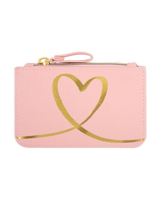 Estojo Simples Pequeno com Fecho de Correr Coração - Rosa Rosa / Dourado-1