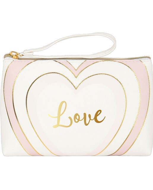 Estojo Simples Grande com Fecho de Correr Love - Branco Branco / Rosa-1